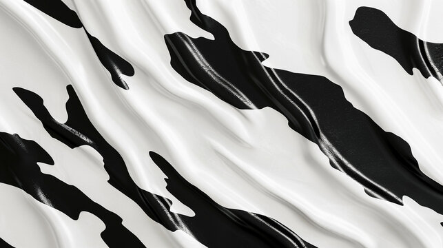 A minimalist graphic interpretation of cow skin, featuring clean lines and sharp contrasts in a purely black and white palette, ideal for a sophisticated, contemporary background.