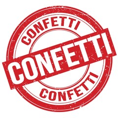 CONFETTI text written on red round stamp sign