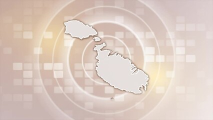 Malta Animated Map on Minimal Background, Multi Purpose Background with Ripples and Boxes with Malta 3D Map, Useful for Politics, Elections, Travel, News and Sports Events
