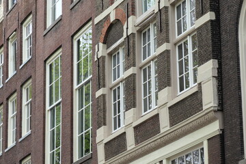 Amsterdam Singel Brick House Facades Close Up, Netherlands
