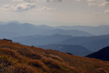 Beautiful sunrise with clouds below in Carpathian  mountains, Chornogora