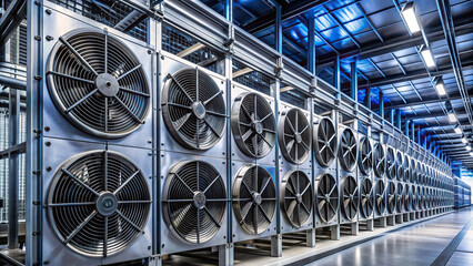 Technology infrastructure: detailed shot of a data center cooling unit