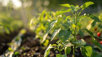 Obraz premium Close up of a pepper plant on a farm