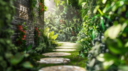 Welcoming 2025 Embracing the New Year on Nature's Path with Eco-Friendly Greenery Wallpaper Concept
