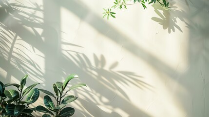 The shadow from plants cast on an empty wall.