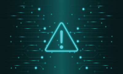 Green Tech Circuit Abstract Background with Alert Icon.