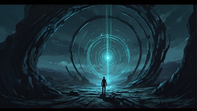 From the depths of the wasteland emerges a portal to a parallel universe, its ominous presence a reminder of the fragility of our own reality. Will you dare to enter?
