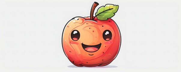 Cartoon apple clipart with a big smile and cute eyes, suitable for children s books, school materials, or playful food packaging