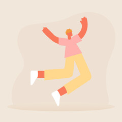 Vector flat illustration. Abstract human concept. A person who feels joy from new achievements. Suitable for social networks, screensavers and as a template.