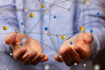 Global network. Blockchain. 3D illustration. Neural networks and artificial intelligence. Abstract