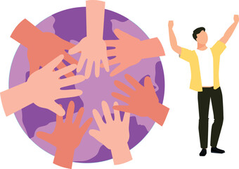 The boy stands for universal human rights.