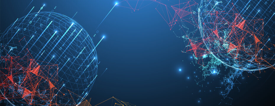 Big data numeric Sphere  theme with connected lines in technology style background.  Abstract 3d grid design.