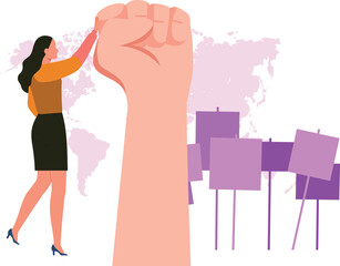 The girl stands for human rights.