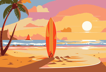 Sun-kissed Surfboard: Embracing the Tranquility of Sunset 