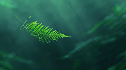 a sense simplicity emerald elegance. one drifting evoking minimalist radiant with and woodland of A fern,