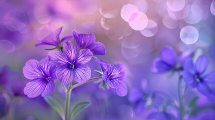 Garden flowers in shades of purple set against a blurred bokeh backdrop