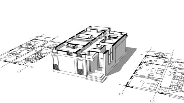 Modern house building architectural 3d rendering