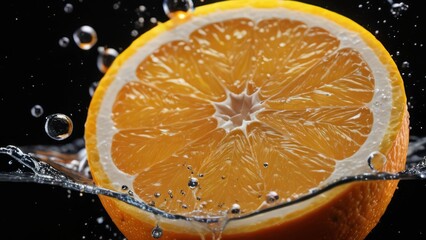 Citrus Splash, Orange slices splashes on a black backgrond
