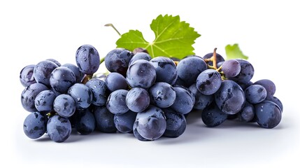 Fototapeta premium A bunch of purple grapes on white background, for advertising banner. 