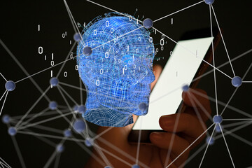 abstract lines with dots over dark background.