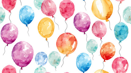seamless background with watercolor party balloons - white background