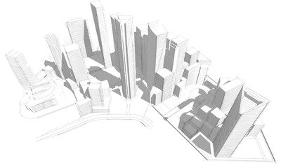 Naklejka premium Abstract city buildings 3d rendering 3d illustration