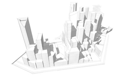 Abstract city buildings 3d rendering 3d illustration