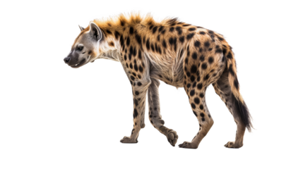 Spotted hyena stands isolated on a transparent background