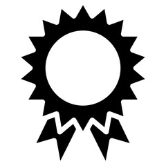 Award ribbon badge silhouette. Rosette icon. Medal symbol. Vector illustration isolated on white.