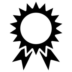 Award ribbon badge silhouette. Rosette icon. Medal symbol. Vector illustration isolated on white.