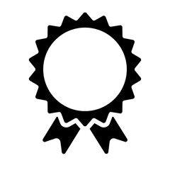 Award ribbon badge silhouette. Rosette icon. Medal symbol. Vector illustration isolated on white.