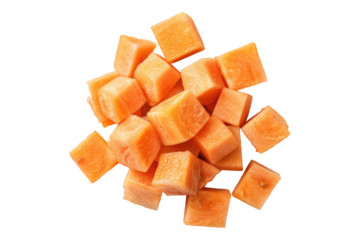 Top view of diced fruit papaya isolated on transparent background
