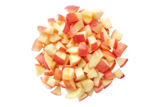 Top view of diced fruit apple isolated on transparent background