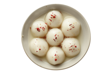 Top view of Indian food Ras Gullah isolated on transparent background