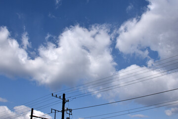 電信柱の上に浮かぶ白い雲