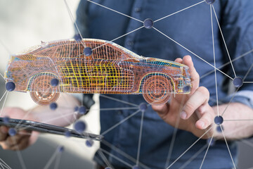 abstract lines with dots over dark background.