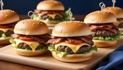 Delicious cheeseburgers, with bacon, lettuce and tomato.