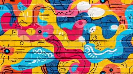 Obraz premium graffiti on wall - Cartoon style, multi color, colorful - Bold and vibrant graffiti doodles with expressive lines and vibrant colors - Seamless tile. Endless and repeat print.