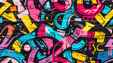 graffiti on wall - Cartoon style, multi color, colorful - Bold and vibrant graffiti doodles with expressive lines and vibrant colors - Seamless tile. Endless and repeat print.