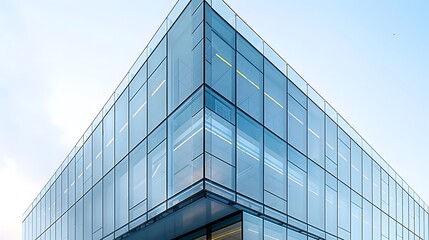 Obraz premium A glass building with high-performance glazing, showcasing energy efficiency and modern architecture in commercial office buildings. 