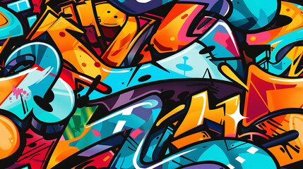 graffiti on wall - Cartoon style, multi color, colorful - Bold and vibrant graffiti doodles with expressive lines and vibrant colors - Seamless tile. Endless and repeat print.