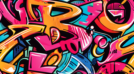 graffiti on wall - Cartoon style, multi color, colorful - Bold and vibrant graffiti doodles with expressive lines and vibrant colors - Seamless tile. Endless and repeat print.