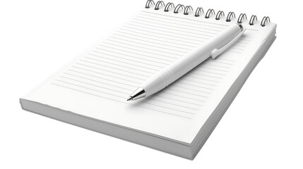 A notepad and a white pen isolated on transparent background