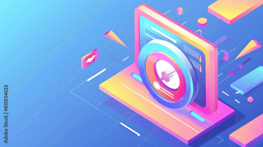 Poster test banner for web page loading speed. modern landing page of internet loading optimization with is