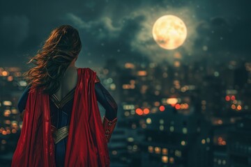 Vibrant Super hero woman city. Urban power girl. Generate Ai