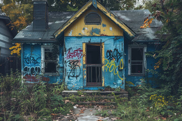 Graffiti-Covered Abandoned House.