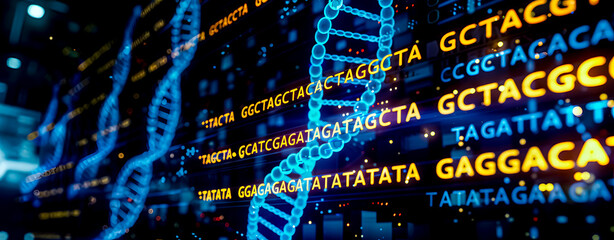 CRISPR technique of genetic manipulation. Abstract background for genetics and genomics with 4 DNA nucleotides ATCG