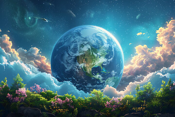 A vibrant blue and green eco Earth globe symbolizes environmental world protection, ecological conservation, and the urgent message of "Save the Planet" celebrated on Earth Day