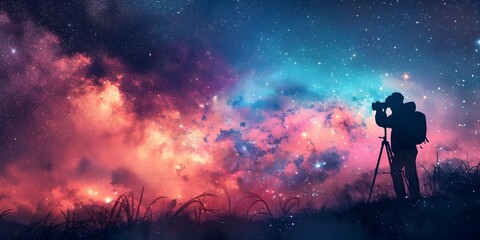 Fototapeta premium Intrepid Astrophotographer Capturing the Cosmos Captivating Celestial Spectacle
