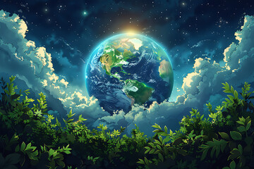 A vibrant blue and green eco Earth globe symbolizes environmental world protection, ecological conservation, and the urgent message of "Save the Planet" celebrated on Earth Day